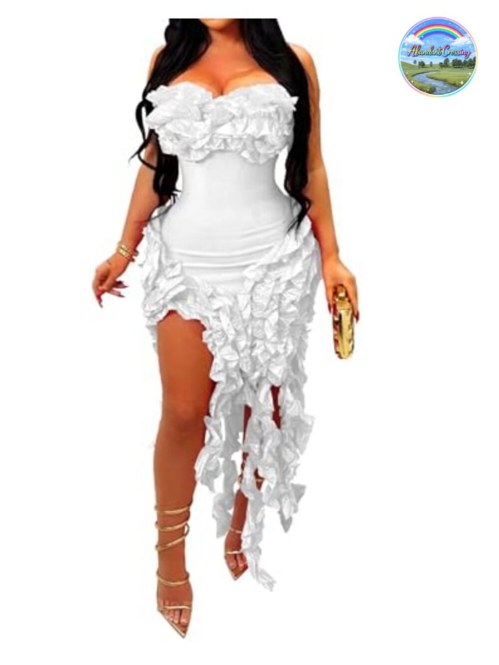 Women's Strapless Ruffle Bodycon Party Cocktail Dress